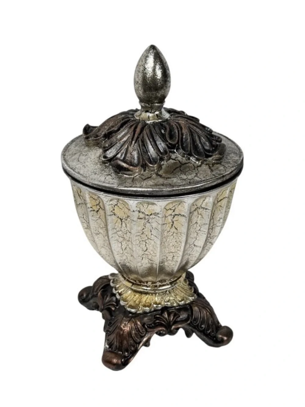 NEW Decorative Vase With Lid Silver Textured 4 Legged Ornate Vintage Style 12 x7